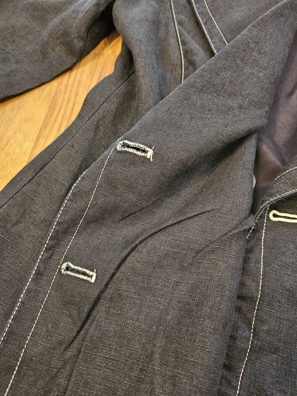 Vintage Ellen Tracy 100% Linen Navy Sailor Collar Blazer Jacket - Picture 7 of 15